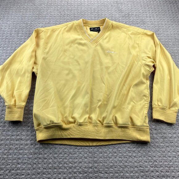 Vintage Eddie Bauer Golf Windbreaker Jacket Pullover V-Neck Men Medium M Yellow - Picture 1 of 15
